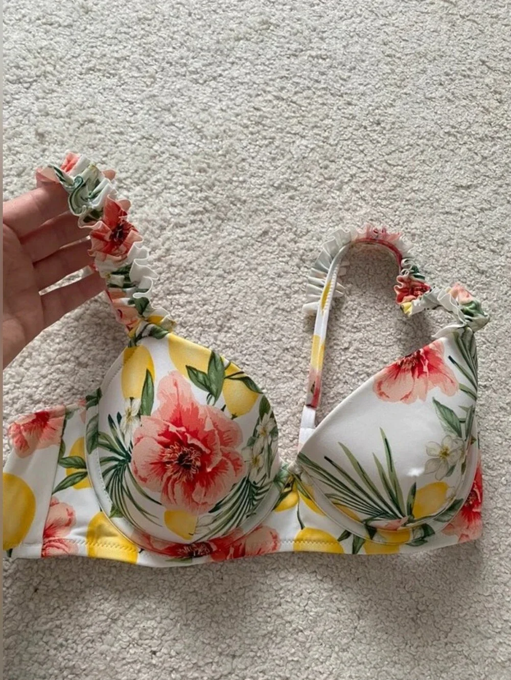 Shade & Shore White Floral Bikini with Yellow and Coral Accents